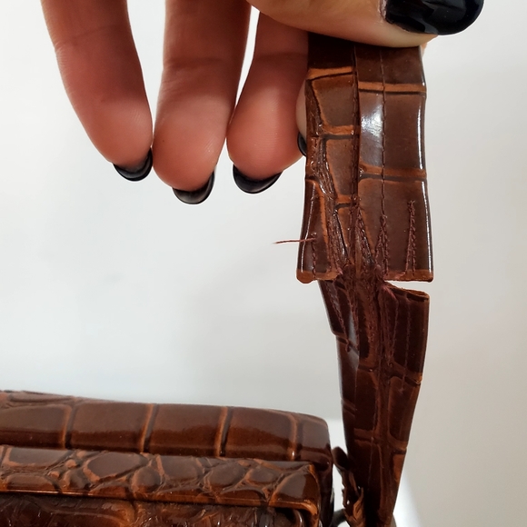 Vintage 70s Alligator Satchel Genuine Reptile Skin - Picture 3 of 12